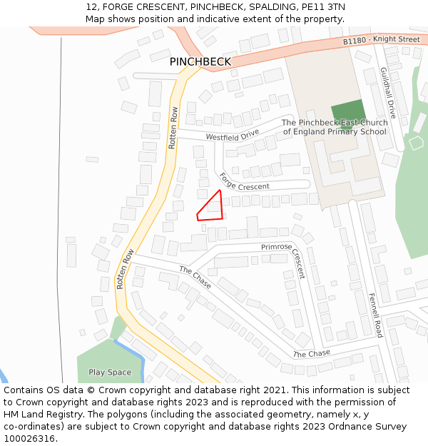 12, FORGE CRESCENT, PINCHBECK, SPALDING, PE11 3TN: Location map and indicative extent of plot