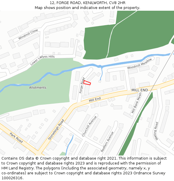 12, FORGE ROAD, KENILWORTH, CV8 2HR: Location map and indicative extent of plot