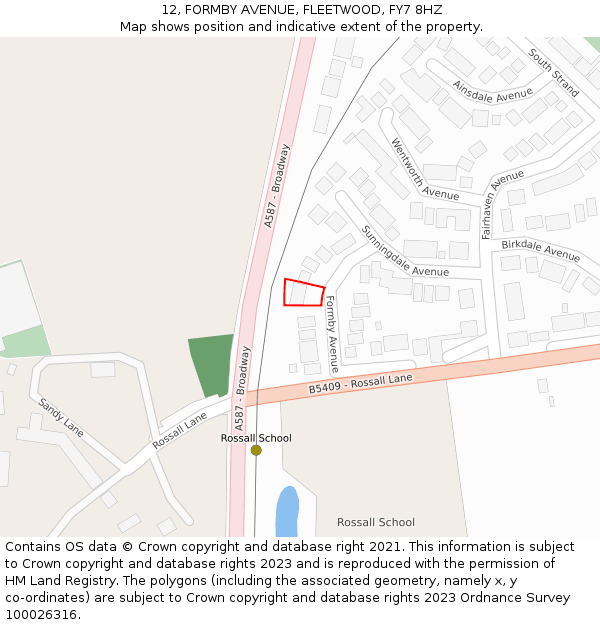 12, FORMBY AVENUE, FLEETWOOD, FY7 8HZ: Location map and indicative extent of plot