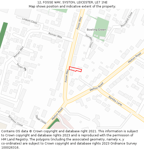 12, FOSSE WAY, SYSTON, LEICESTER, LE7 1NE: Location map and indicative extent of plot
