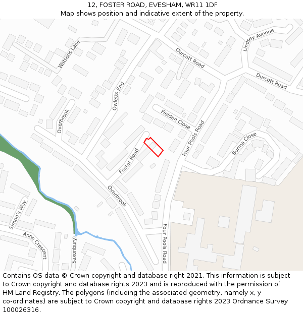 12, FOSTER ROAD, EVESHAM, WR11 1DF: Location map and indicative extent of plot