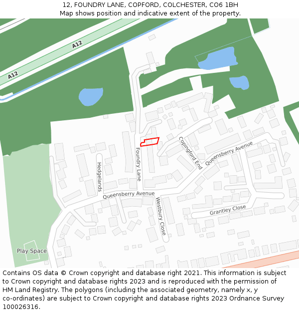 12, FOUNDRY LANE, COPFORD, COLCHESTER, CO6 1BH: Location map and indicative extent of plot