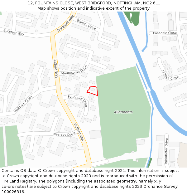 12, FOUNTAINS CLOSE, WEST BRIDGFORD, NOTTINGHAM, NG2 6LL: Location map and indicative extent of plot