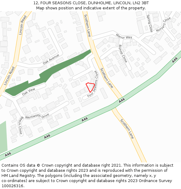 12, FOUR SEASONS CLOSE, DUNHOLME, LINCOLN, LN2 3BT: Location map and indicative extent of plot