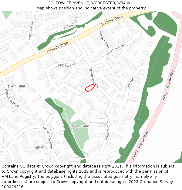 12, FOWLER AVENUE, WORCESTER, WR4 0LU: Location map and indicative extent of plot