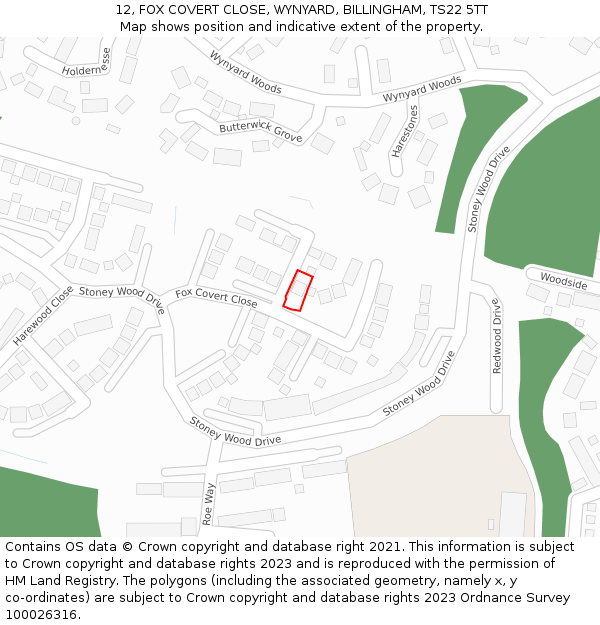 12, FOX COVERT CLOSE, WYNYARD, BILLINGHAM, TS22 5TT: Location map and indicative extent of plot