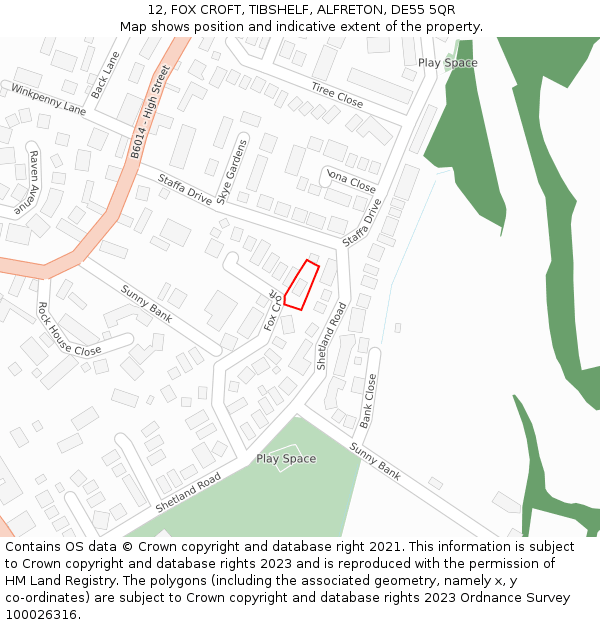 12, FOX CROFT, TIBSHELF, ALFRETON, DE55 5QR: Location map and indicative extent of plot