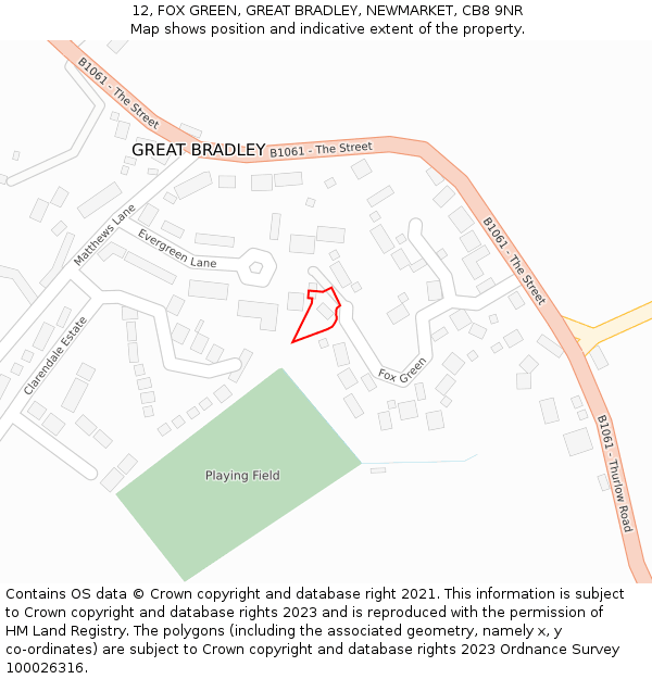 12, FOX GREEN, GREAT BRADLEY, NEWMARKET, CB8 9NR: Location map and indicative extent of plot