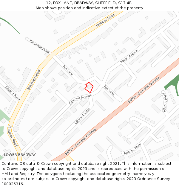 12, FOX LANE, BRADWAY, SHEFFIELD, S17 4RL: Location map and indicative extent of plot