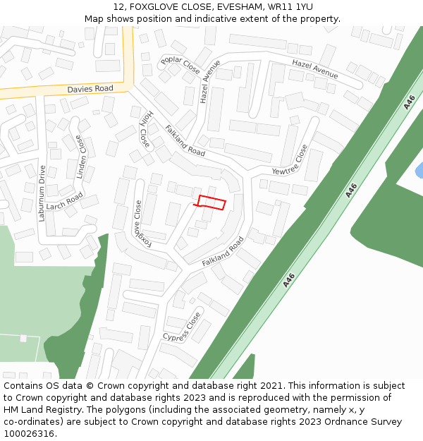 12, FOXGLOVE CLOSE, EVESHAM, WR11 1YU: Location map and indicative extent of plot