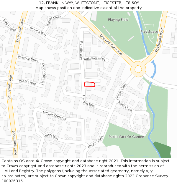 12, FRANKLIN WAY, WHETSTONE, LEICESTER, LE8 6QY: Location map and indicative extent of plot