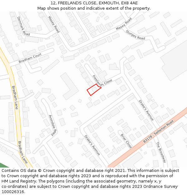 12, FREELANDS CLOSE, EXMOUTH, EX8 4AE: Location map and indicative extent of plot