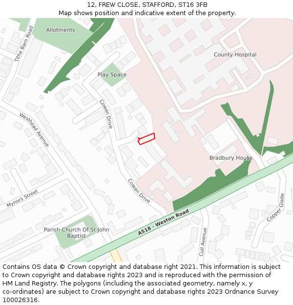 12, FREW CLOSE, STAFFORD, ST16 3FB: Location map and indicative extent of plot