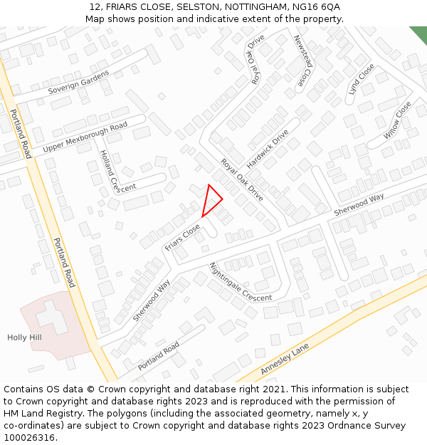 12, FRIARS CLOSE, SELSTON, NOTTINGHAM, NG16 6QA: Location map and indicative extent of plot