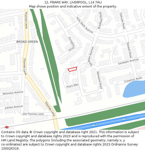 12, FRIARS WAY, LIVERPOOL, L14 7AU: Location map and indicative extent of plot