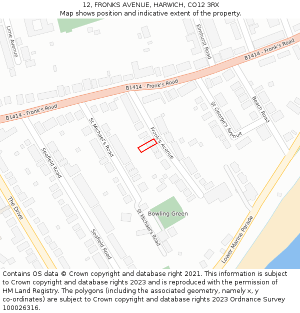12, FRONKS AVENUE, HARWICH, CO12 3RX: Location map and indicative extent of plot