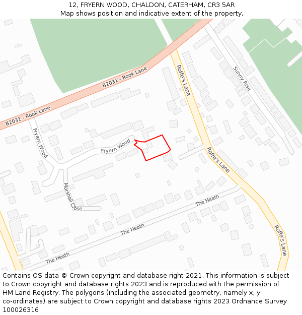 12, FRYERN WOOD, CHALDON, CATERHAM, CR3 5AR: Location map and indicative extent of plot