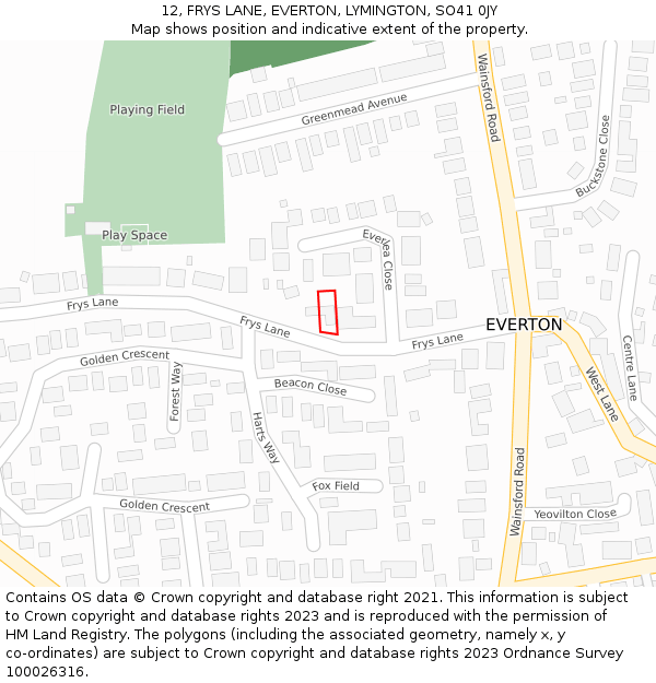 12, FRYS LANE, EVERTON, LYMINGTON, SO41 0JY: Location map and indicative extent of plot