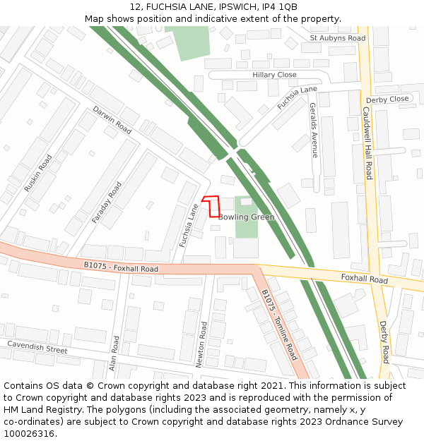12, FUCHSIA LANE, IPSWICH, IP4 1QB: Location map and indicative extent of plot