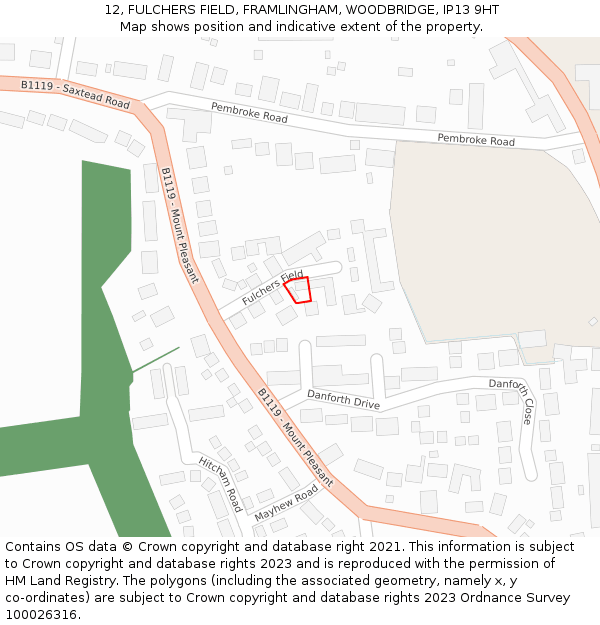 12, FULCHERS FIELD, FRAMLINGHAM, WOODBRIDGE, IP13 9HT: Location map and indicative extent of plot