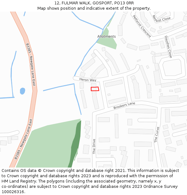 12, FULMAR WALK, GOSPORT, PO13 0RR: Location map and indicative extent of plot