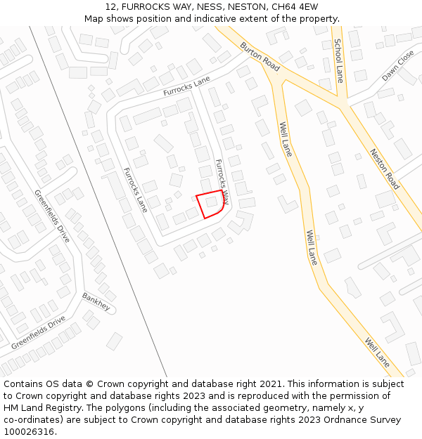 12, FURROCKS WAY, NESS, NESTON, CH64 4EW: Location map and indicative extent of plot