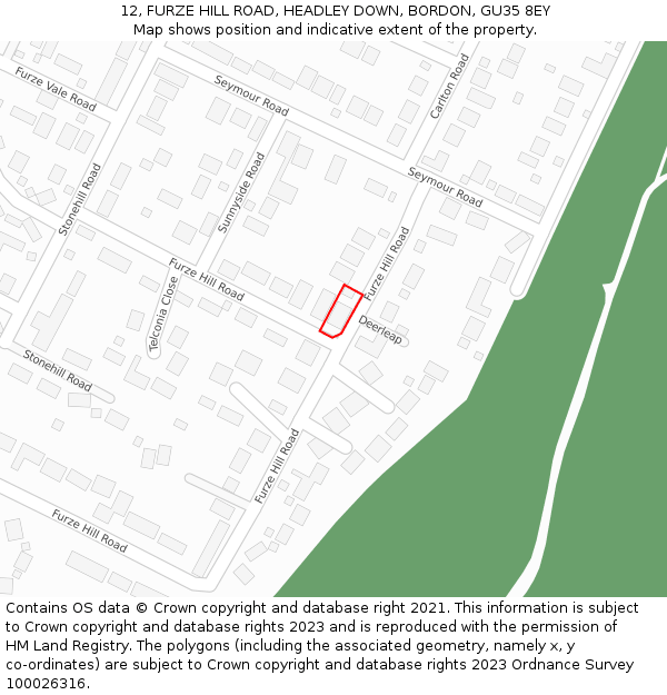 12, FURZE HILL ROAD, HEADLEY DOWN, BORDON, GU35 8EY: Location map and indicative extent of plot