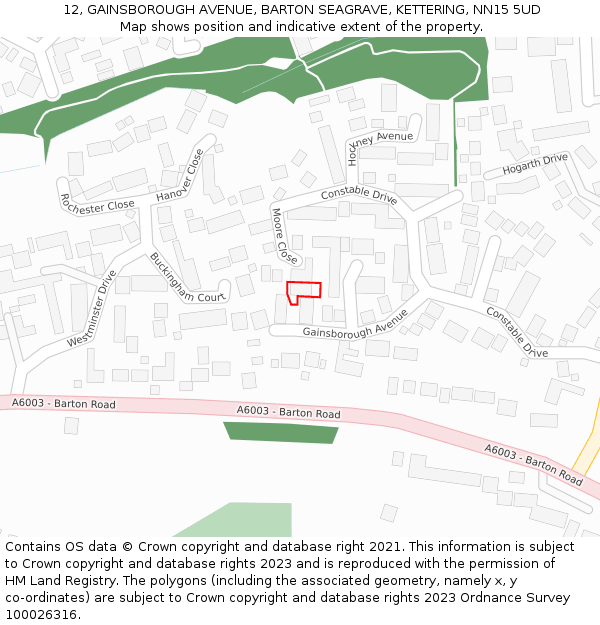 12, GAINSBOROUGH AVENUE, BARTON SEAGRAVE, KETTERING, NN15 5UD: Location map and indicative extent of plot