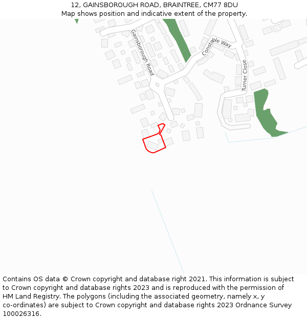 12, GAINSBOROUGH ROAD, BRAINTREE, CM77 8DU: Location map and indicative extent of plot