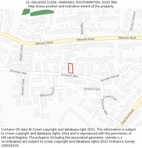 12, GALLEON CLOSE, WARSASH, SOUTHAMPTON, SO31 9BS: Location map and indicative extent of plot