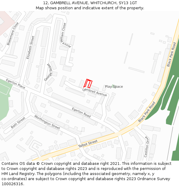 12, GAMBRELL AVENUE, WHITCHURCH, SY13 1GT: Location map and indicative extent of plot