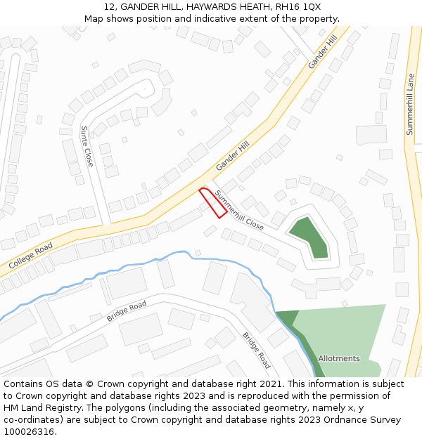 12, GANDER HILL, HAYWARDS HEATH, RH16 1QX: Location map and indicative extent of plot