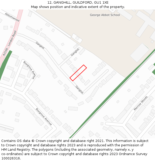 12, GANGHILL, GUILDFORD, GU1 1XE: Location map and indicative extent of plot