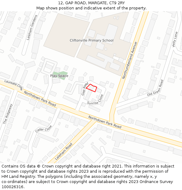 12, GAP ROAD, MARGATE, CT9 2RY: Location map and indicative extent of plot