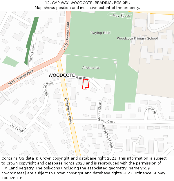 12, GAP WAY, WOODCOTE, READING, RG8 0RU: Location map and indicative extent of plot