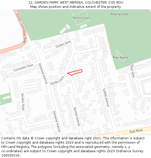 12, GARDEN FARM, WEST MERSEA, COLCHESTER, CO5 8DU: Location map and indicative extent of plot