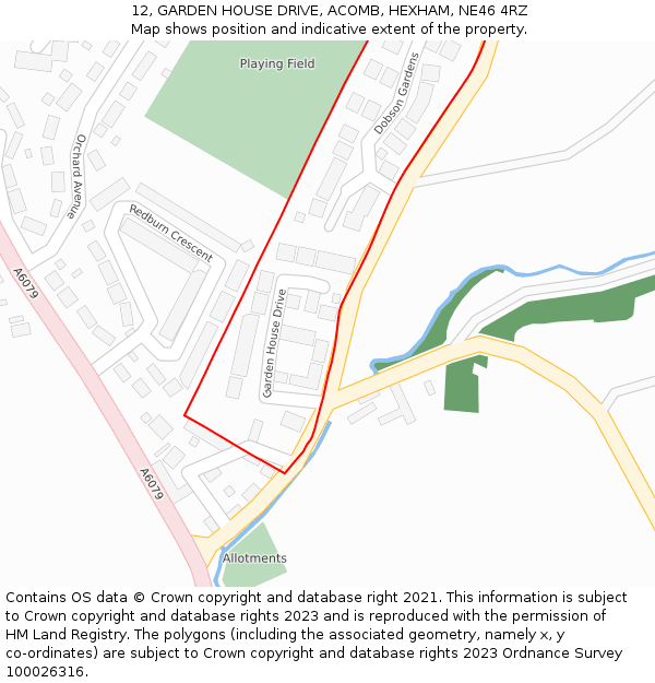 12, GARDEN HOUSE DRIVE, ACOMB, HEXHAM, NE46 4RZ: Location map and indicative extent of plot