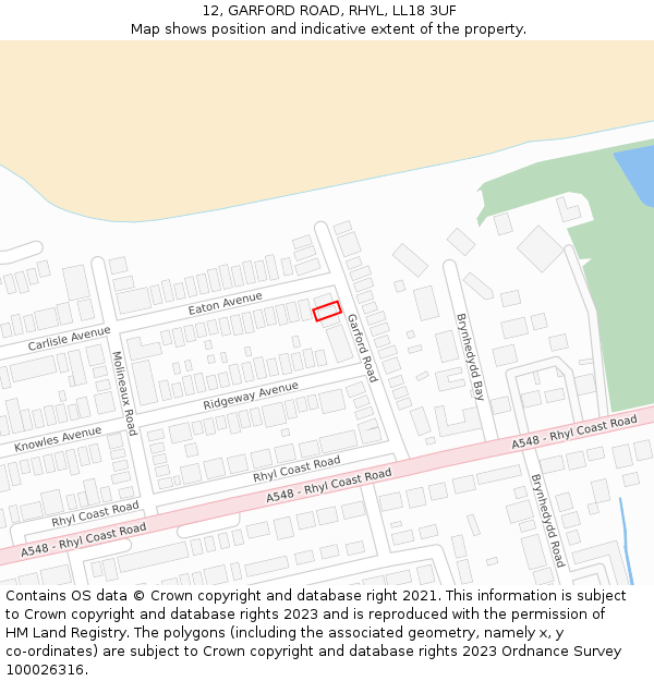 12, GARFORD ROAD, RHYL, LL18 3UF: Location map and indicative extent of plot