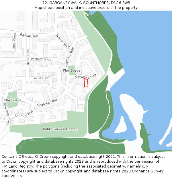 12, GARGANEY WALK, SCUNTHORPE, DN16 3WR: Location map and indicative extent of plot