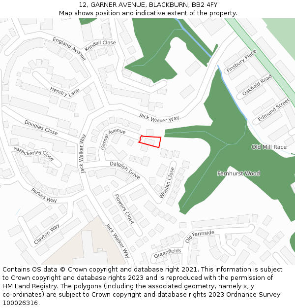 12, GARNER AVENUE, BLACKBURN, BB2 4FY: Location map and indicative extent of plot