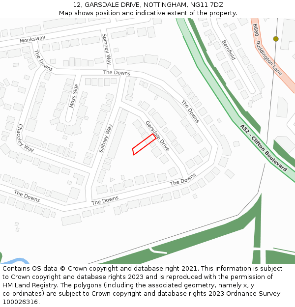 12, GARSDALE DRIVE, NOTTINGHAM, NG11 7DZ: Location map and indicative extent of plot