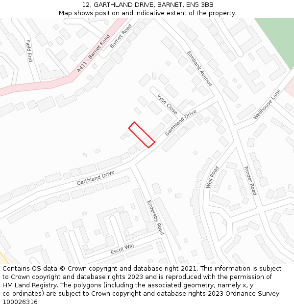 12, GARTHLAND DRIVE, BARNET, EN5 3BB: Location map and indicative extent of plot