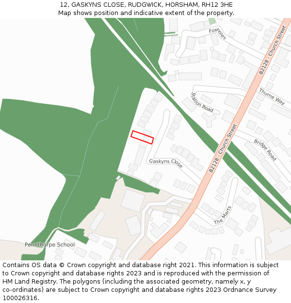 12, GASKYNS CLOSE, RUDGWICK, HORSHAM, RH12 3HE: Location map and indicative extent of plot