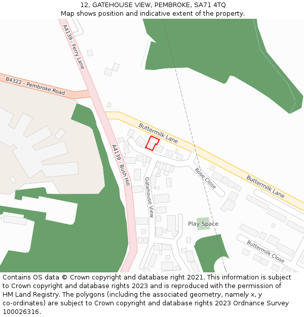 12, GATEHOUSE VIEW, PEMBROKE, SA71 4TQ: Location map and indicative extent of plot