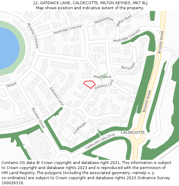 12, GATEWICK LANE, CALDECOTTE, MILTON KEYNES, MK7 8LJ: Location map and indicative extent of plot