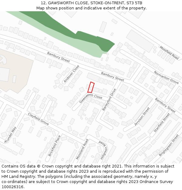 12, GAWSWORTH CLOSE, STOKE-ON-TRENT, ST3 5TB: Location map and indicative extent of plot