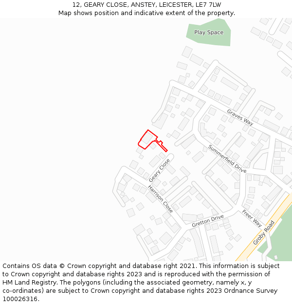 12, GEARY CLOSE, ANSTEY, LEICESTER, LE7 7LW: Location map and indicative extent of plot