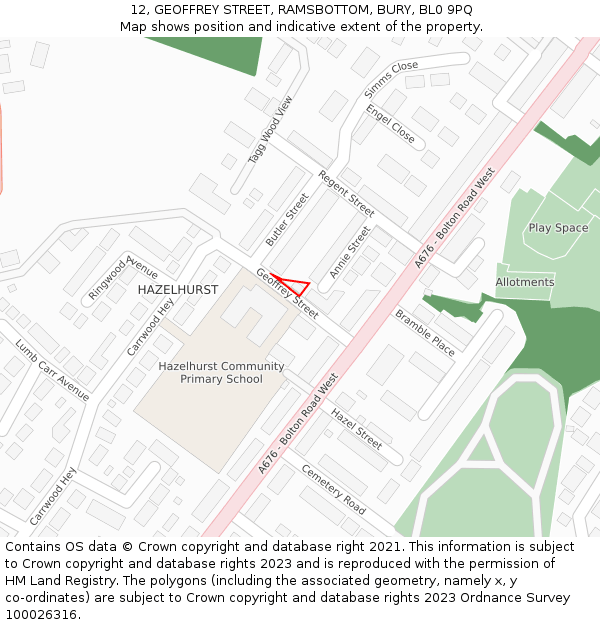 12, GEOFFREY STREET, RAMSBOTTOM, BURY, BL0 9PQ: Location map and indicative extent of plot