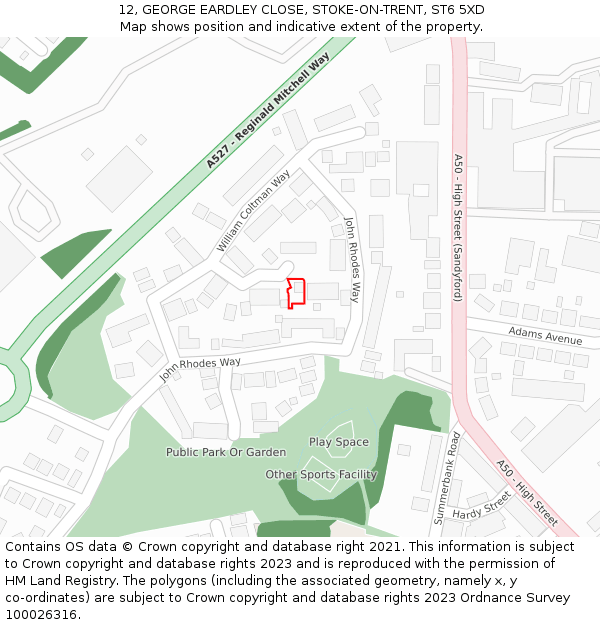 12, GEORGE EARDLEY CLOSE, STOKE-ON-TRENT, ST6 5XD: Location map and indicative extent of plot