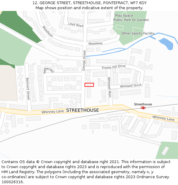 12, GEORGE STREET, STREETHOUSE, PONTEFRACT, WF7 6DY: Location map and indicative extent of plot